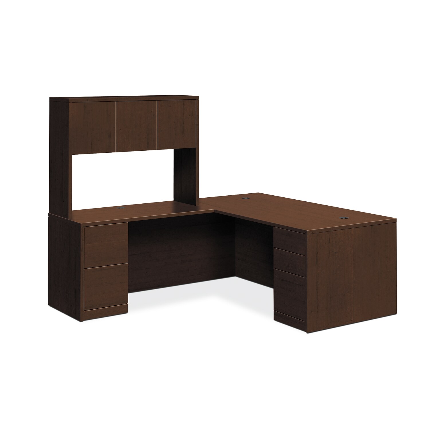 HON 10500 Series L-Workstation, Stack-On Storage, Full Pedestals, 72W x 84D, Mocha Finish (HON105LRSO7236M)