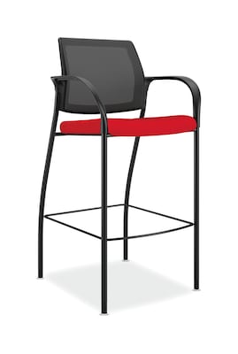 HON Ignition  ilira-Stretch Mesh/Fabric Cafe Height 4-Leg Stool, Fixed Arms, Black/Ruby (HONIC108IMC