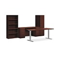 HON® Foundation Office Suite with Height-Adjustable Table, Wardrobe, & Bookcase, Mahogany (HON®LM72HATWWN)