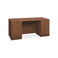 HON® Foundation Series 66 Laminate Desk with 2 Peds, Shaker Cherry Finish