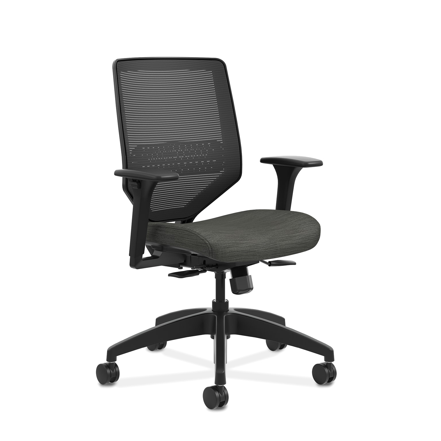 HON Solve ilira-Stretch Mesh /Fabric Mid-Back Task Chair, Adjustable Lumbar Support & Arms, Black/Ink (HONSVM1ALC10T)