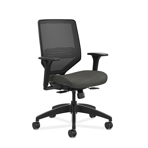 HON Solve ilira-Stretch Mesh /Fabric Mid-Back Task Chair, Adjustable Lumbar Support & Arms, Black/Ink (HONSVM1ALC10T)