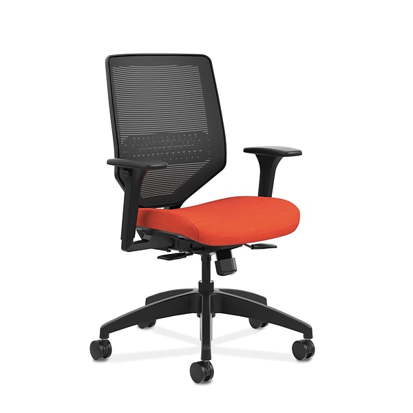 HON Solve Mesh /Fabric Mid-Back Task Chair, Adjustable Lumbar Support & Arms, Black/Bittersweet (HONSVM1ALC46T)