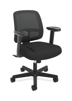 HON ValuTask Mesh Back Task Chair, Center-Tilt, Height-Adjustable Arms, Black Sandwich Mesh