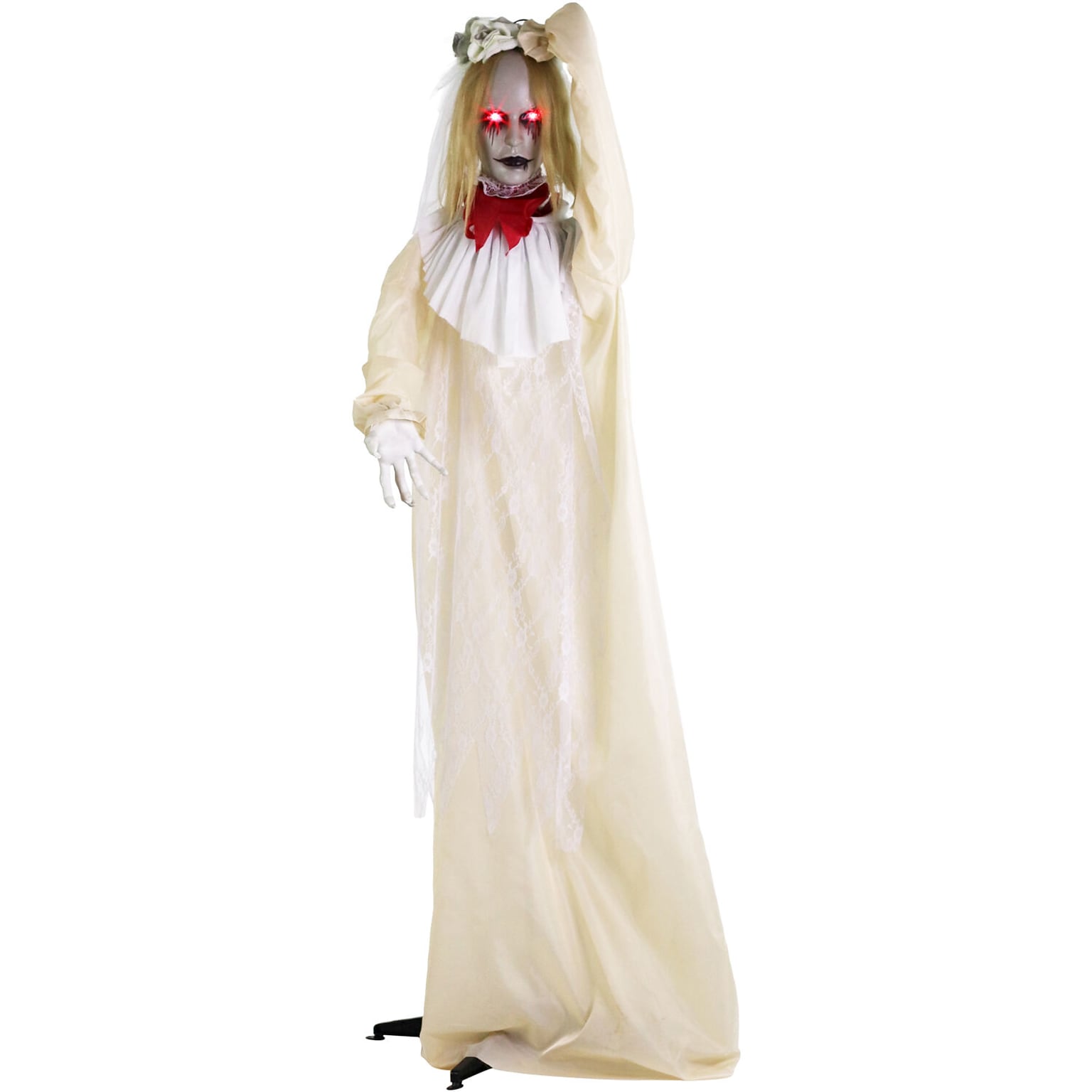 Haunted Hill Farm Animatronic Zombie Bride with Pop-Up Head & Light-Up Eyes Halloween Decoration (HHBRIDE-6FLSA)