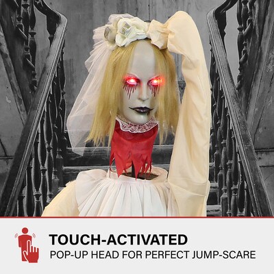 Haunted Hill Farm Animatronic Zombie Bride with Pop-Up Head & Light-Up Eyes Halloween Decoration (HHBRIDE-6FLSA)