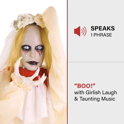 Haunted Hill Farm Animatronic Zombie Bride with Pop-Up Head & Light-Up Eyes Halloween Decoration (HHBRIDE-6FLSA)