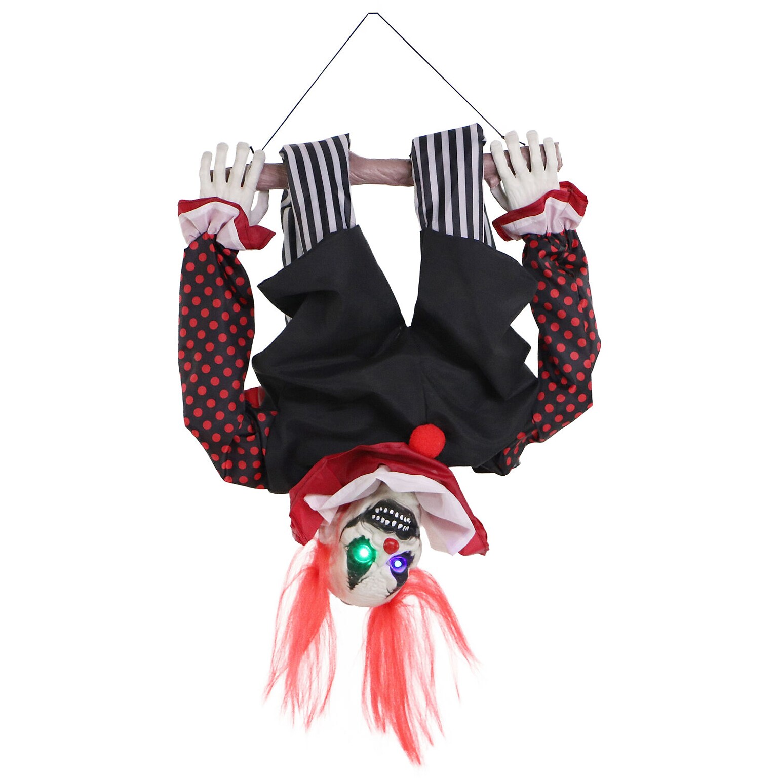 Haunted Hill Farm Animatronic Upside-Down Talking Clown Hanging Halloween Decoration (HHCLOWN-24HLSA)