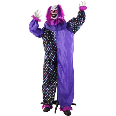 Haunted Hill Farm Animatronic Waving Talking Clown with Light-Up Eyeballs Halloween Decoration (HHCLOWN-27FLSA)