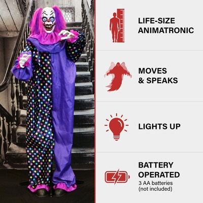 Haunted Hill Farm Animatronic Waving Talking Clown with Light-Up Eyeballs Halloween Decoration (HHCLOWN-27FLSA)