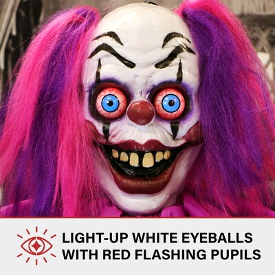 Haunted Hill Farm Animatronic Waving Talking Clown with Light-Up Eyeballs Halloween Decoration (HHCLOWN-27FLSA)