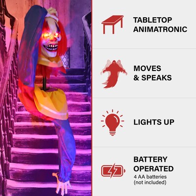 Haunted Hill Farm Animatronic Pop-Up Talking Clown Head Halloween Decoration (HHCLOWN-29FLSA)