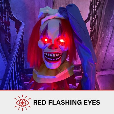 Haunted Hill Farm Animatronic Pop-Up Talking Clown Head Halloween Decoration (HHCLOWN-29FLSA)