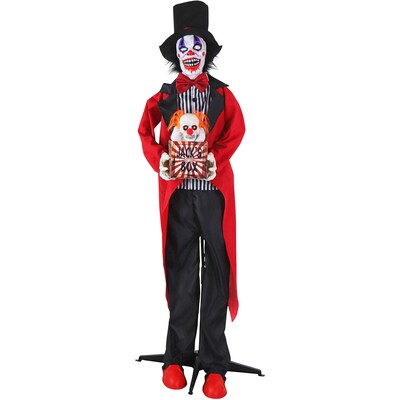 Haunted Hill Farm Standing Clown and Animatronic Talking Skull Clown (HHCLOWN-30FLSA)