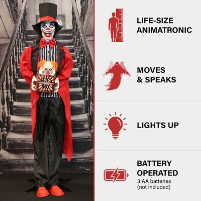 Haunted Hill Farm Standing Clown and Animatronic Talking Skull Clown (HHCLOWN-30FLSA)