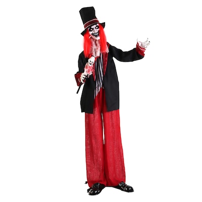 Haunted Hill Farm Animatronic Shaking, Talking Clown with Clown-Head Magic Wand Scary Halloween Decoration (HHCLOWN-33FLSA)