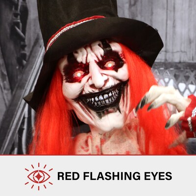 Haunted Hill Farm Animatronic Shaking, Talking Clown with Clown-Head Magic Wand Scary Halloween Decoration (HHCLOWN-33FLSA)