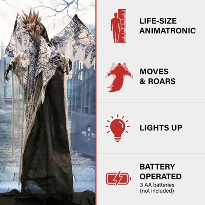 Haunted Hill Farm Animatronic Dragon with Moving Head and Wings Scary Halloween Decoration (HHDRAGON-3FLSA)