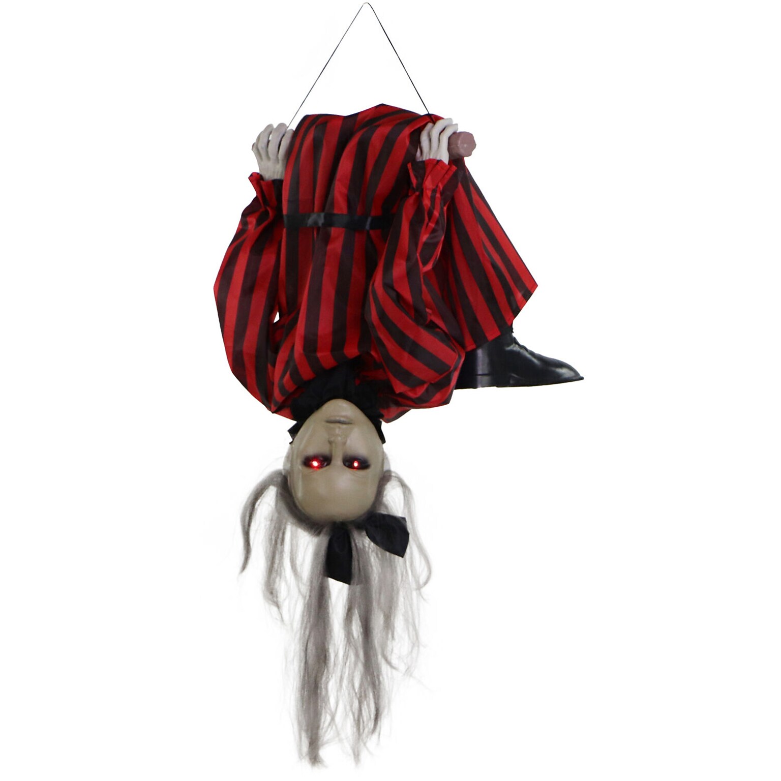 Haunted Hill Farm Animatronic Upside-Down Zombie Woman Hanging Halloween Decoration (HHGIRL-5HLSA)
