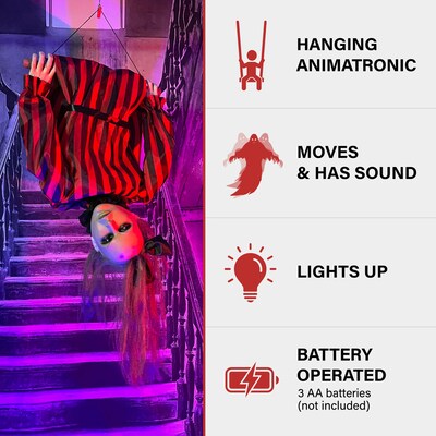 Haunted Hill Farm Animatronic Upside-Down Zombie Woman Hanging Halloween Decoration (HHGIRL-5HLSA)