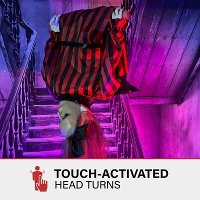 Haunted Hill Farm Animatronic Upside-Down Zombie Woman Hanging Halloween Decoration (HHGIRL-5HLSA)