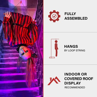Haunted Hill Farm Animatronic Upside-Down Zombie Woman Hanging Halloween Decoration (HHGIRL-5HLSA)