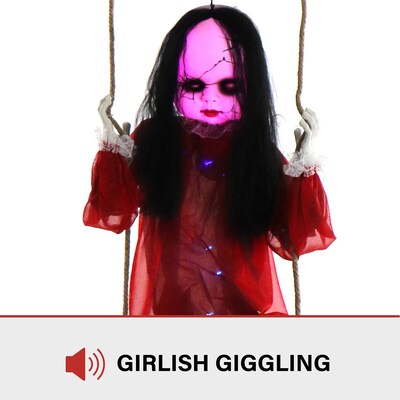 Haunted Hill Farm Giggling Zombie Girl on a Swing Animatronic (HHGIRL-6HLS)
