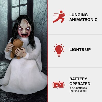 Haunted Hill Farm Motion-Activated Lunging Lily the Demonic Zombie Girl (HHLNGLILY-2FLSA)