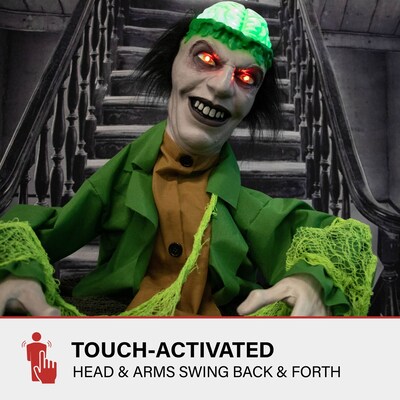 Haunted Hill Farm Animatronic Thrashing Zombie in a Barrel with Light-Up Brain Eyes Scary Halloween Decoration (HHMAN-8FLSA)