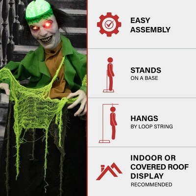 Haunted Hill Farm Animatronic Thrashing Zombie in a Barrel with Light-Up Brain Eyes Scary Halloween Decoration (HHMAN-8FLSA)