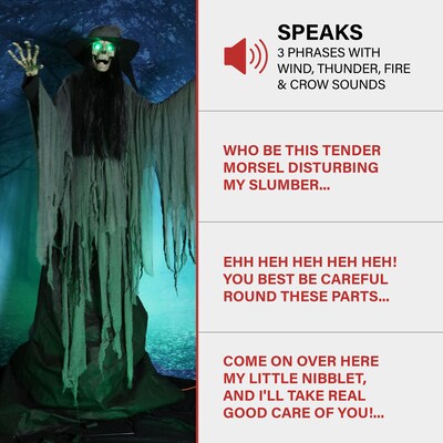 Haunted Hill Farm 7.5' Tall Motion-Activated Macabre Skeleton Witch Halloween Decoration (HHMCWITCH-1FLSA)