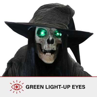 Haunted Hill Farm 7.5' Tall Motion-Activated Macabre Skeleton Witch Halloween Decoration (HHMCWITCH-1FLSA)