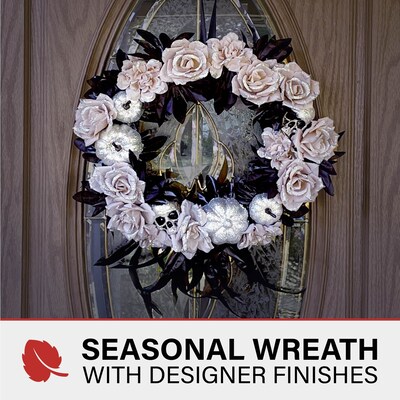 Haunted Hill Farm 15 Glitter Pumpkins with Skulls Wreath (HHPUMP-2WRTH)