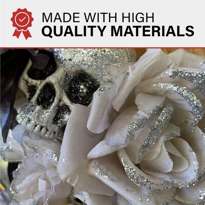 Haunted Hill Farm 15" Glitter Pumpkins with Skulls Wreath (HHPUMP-2WRTH)