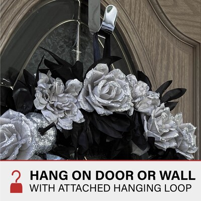 Haunted Hill Farm 15" Glitter Pumpkins with Skulls Wreath (HHPUMP-2WRTH)