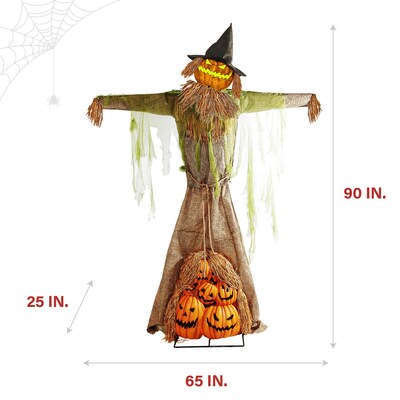 Haunted Hill Farm 7.5' Tall Motion Activated Hayride Hellion Scarecrow Halloween Decoration (HHSCRPUMP-1FLSA)