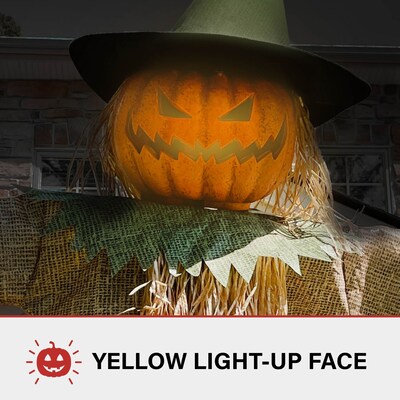 Haunted Hill Farm 7.5' Tall Motion Activated Hayride Hellion Scarecrow Halloween Decoration (HHSCRPUMP-1FLSA)