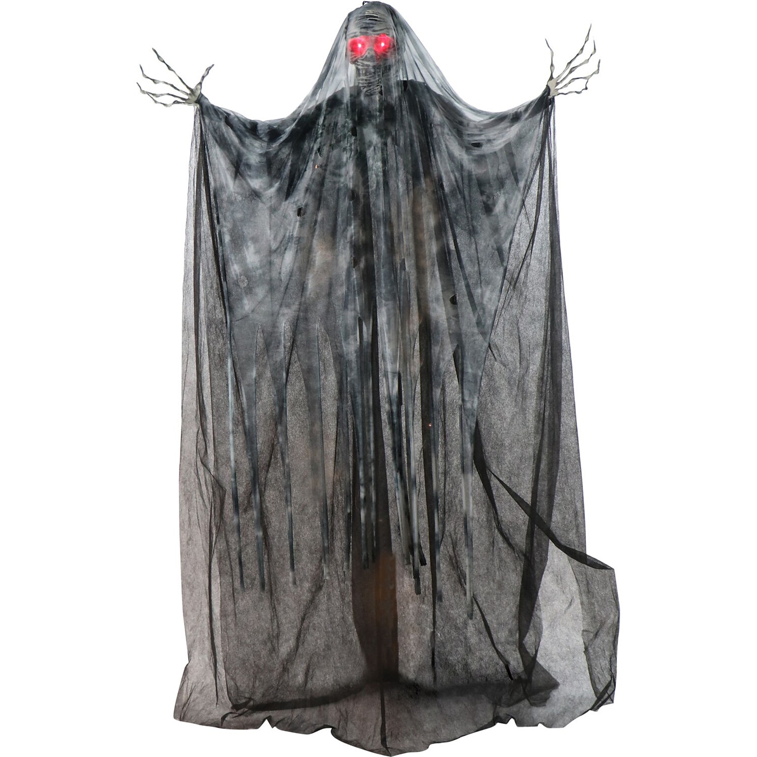 Haunted Hill Farm Light-Up Skeleton Mummy Reaper with Stand & Hanging Loop Scary Halloween Decoration (HHSKEL-10FL)