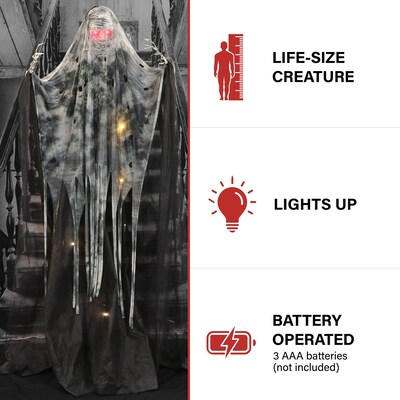 Haunted Hill Farm Light-Up Skeleton Mummy Reaper with Stand & Hanging Loop Scary Halloween Decoration (HHSKEL-10FL)