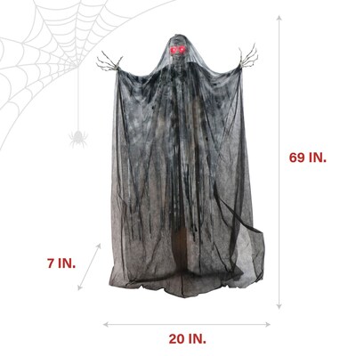 Haunted Hill Farm Light-Up Skeleton Mummy Reaper with Stand & Hanging Loop Scary Halloween Decoration (HHSKEL-10FL)