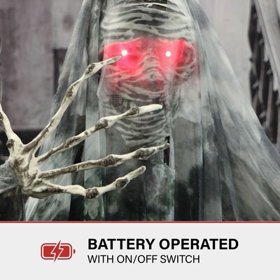 Haunted Hill Farm Light-Up Skeleton Mummy Reaper with Stand & Hanging Loop Scary Halloween Decoration (HHSKEL-10FL)