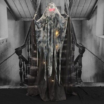 Haunted Hill Farm Light-Up Skeleton Mummy Reaper with Stand & Hanging Loop Scary Halloween Decoration (HHSKEL-10FL)