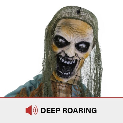 Haunted Hill Farm Animatronic Twisting Zombie in Chains Scary Halloween Decoration (HHSKEL-11FLSA)