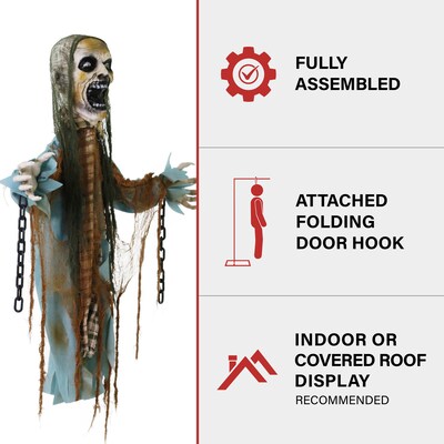 Haunted Hill Farm Animatronic Twisting Zombie in Chains Scary Halloween Decoration (HHSKEL-11FLSA)