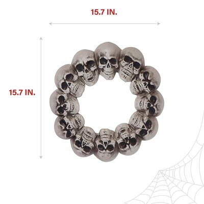 Haunted Hill Farm 15.7" Dungeon Skull Hanging Wreath (HHSKEL-11WRTH)
