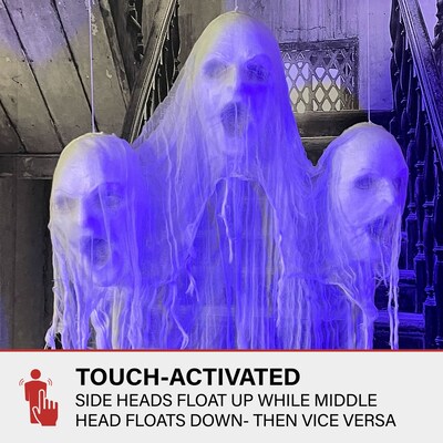 Haunted Hill Farm Animatronic Floating Ghost Heads of Halloween with Blue Glowing Lights Scary Decoration (HHSKEL-12HLSA)