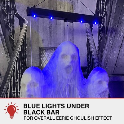 Haunted Hill Farm Animatronic Floating Ghost Heads of Halloween with Blue Glowing Lights Scary Decoration (HHSKEL-12HLSA)