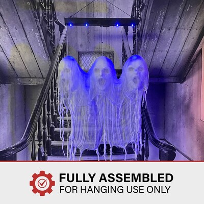 Haunted Hill Farm Animatronic Floating Ghost Heads of Halloween with Blue Glowing Lights Scary Decoration (HHSKEL-12HLSA)
