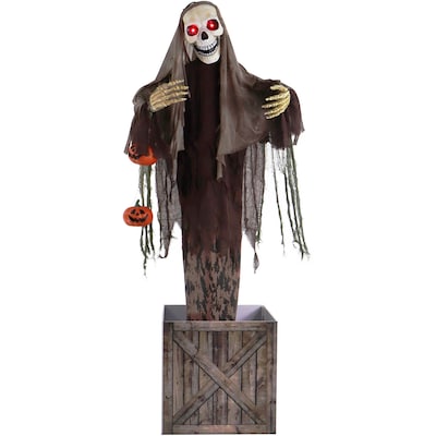Haunted Hill Farm Animatronic Skeleton in a Box Scary Halloween Decoration (HHSKEL-14FLSA)