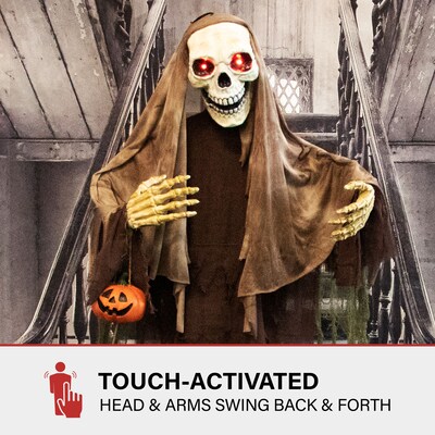 Haunted Hill Farm Animatronic Skeleton in a Box Scary Halloween Decoration (HHSKEL-14FLSA)